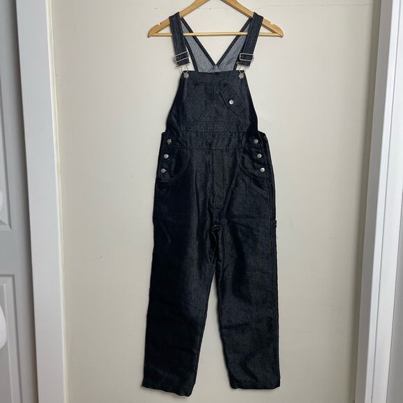 Vintage Hip Hop Y2K Sean John Black Shimmer Denim Overalls Youth 12/14 Adult S - Picture 1 of 9